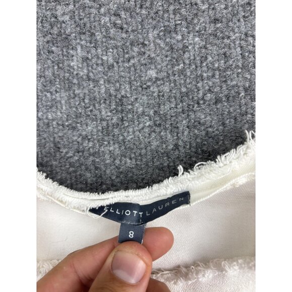 Elliott Lauren Jacket Womens 8 White Zip Front Raw Hem Collarless Cotton Stretch - Picture 2 of 11